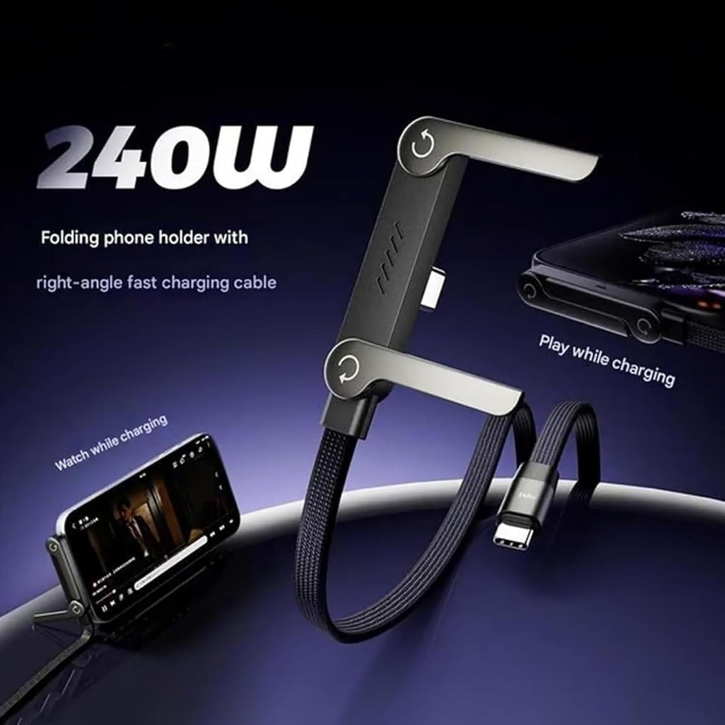 240W Fast Charging Cable with Invisible Stand + Free Fast Charger